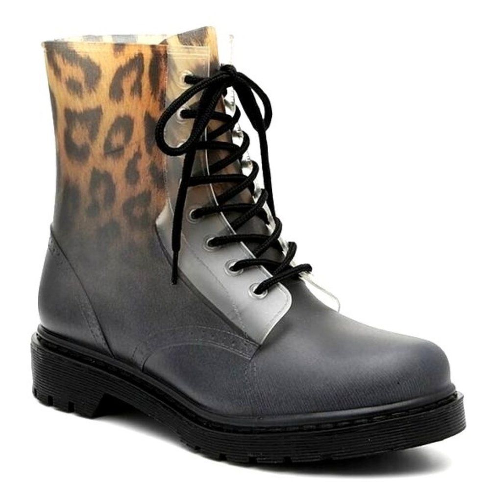 Sugar Womens Boots 8 Leopard Print Lace -Up Combat Rain Boots New